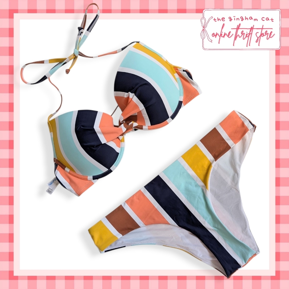 euc || multicolor striped bikini set (medium)